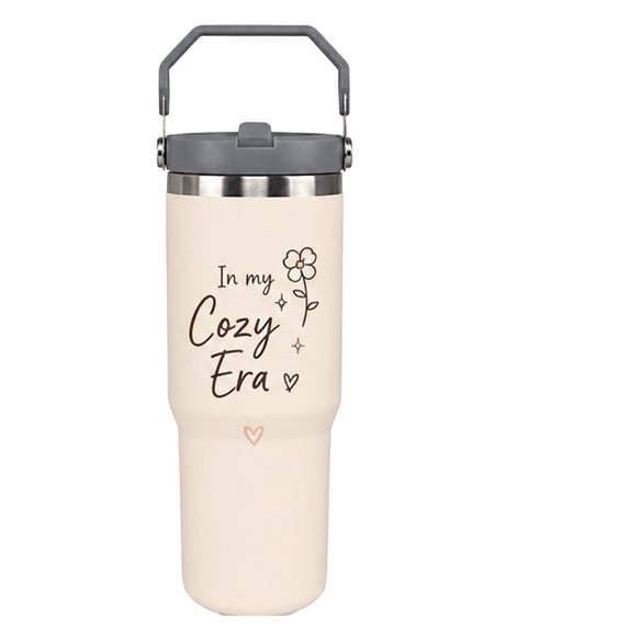 30 oz Insulated Stainless Steel Tumbler with Handle and Flip Straw Lid, Minimalist Motivational Quote Travel Mug, Spill-Proof Iced Coffee Cup, Fits Car Cup Holders