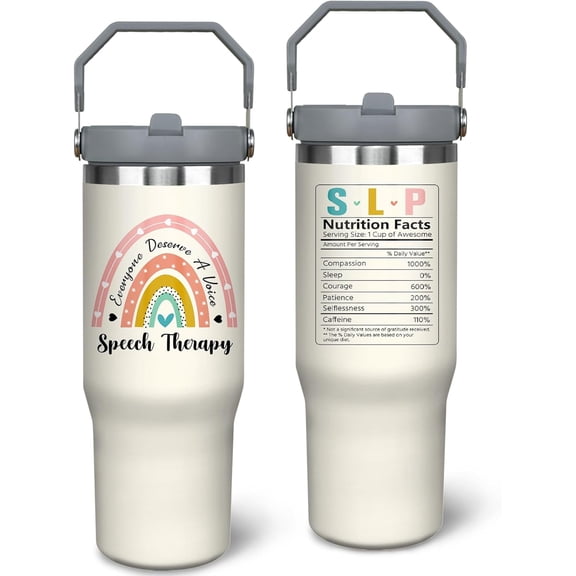 30 oz Insulated Tumbler with Handle & Straw - Double Wall Stainless Steel Travel Mug, Leak-Proof Speech Therapy Gift for SLP (Speech Language Pathologist)