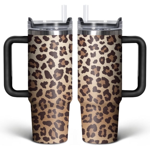 30 oz Leopard Print Tumbler With Straw,Cheetah Print Mug Cups Water Bottle Coffee Skinny Vacuum Insulated Travel Tumbler,Leopard Decor/Accessories