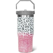 30 oz Leopard Print Tumbler with Handle & Flip Straw Lid - Insulated, Leak-Proof Coffee Mug Water Bottle - Gifts for Women