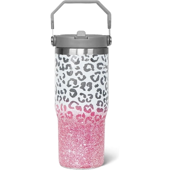 Leopard 30 oz Tumbler, Leopard Leak Proof Insulated Flip Straw Handle, 30oz Gift for Women