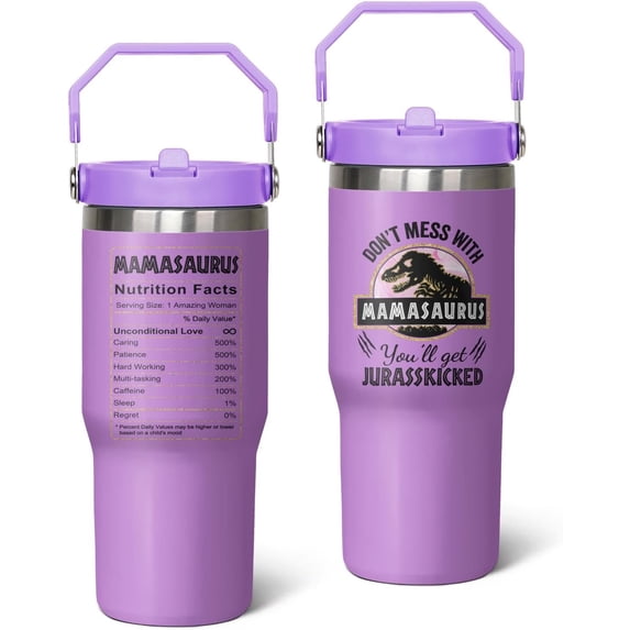 30 oz Mamasaurus Tumbler with Handle and Flip Straw, Don''t Mess with Mamasaurus You''ll Get Jurasskicked, Coffee Mug Water Bottle Stainless Steel Cup, Mothers Day Christmas Birthday Gift
