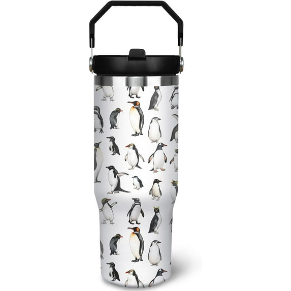 30 oz Penguin Tumbler with Handle Gifts for Penguin Lover 30oz Stainless Steel Travel Cup Mug Water Bottle