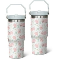 30 oz Pig Tumbler with Handle, Large Insulated Tumbler with Flip & Straw Coffee Mug Cup Stainless Steel Gifts for Women Men Youth
