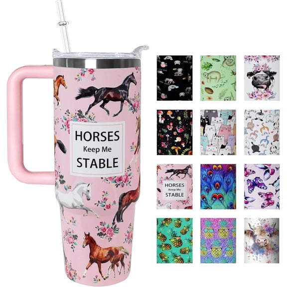 30 oz Pink Horse Lover Gift Tumbler with Handle Straw Lid 30oz Pink Horse Themed Water Bottle Double Stainless Steel Insulated Basketball Cup Travel Coffee Mug