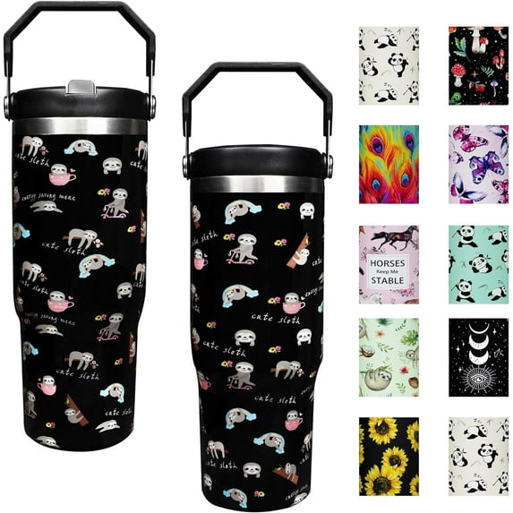 30 oz Sloth Flip Straw Tumbler with Top Handle for Sloth Lover Resuable Vacuum Insulated Flip Top Water bottle for Home Office Car Dishwasher Safe Sloth