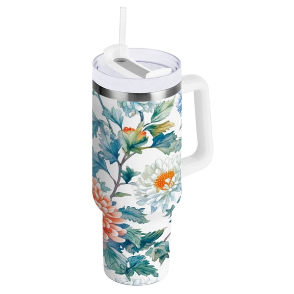30 oz Stainless Steel Tumbler Vacuum Insulated Leak Proof Stainless Steel Coffee Cup Water Bottles Chrysanthemums Maroon