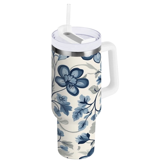 30 oz Stainless Steel Tumbler Vacuum Insulated Leak Proof Stainless Steel Coffee Cup Water Bottles Cool Blue Flowers
