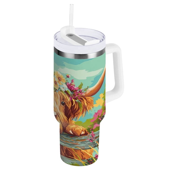30 oz Stainless Steel Tumbler Vacuum Insulated Leak Proof Stainless Steel Coffee Cup Water Bottles Cute Little Yellow Calf