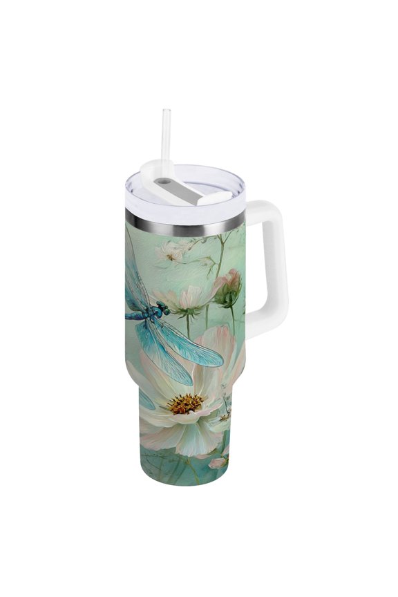 30 oz Stainless Steel Tumbler Vacuum Insulated Leak Proof Stainless Steel Coffee Cup Water Bottles Dragonflies Blue Tones