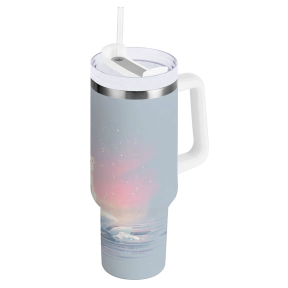 30 oz Stainless Steel Tumbler Vacuum Insulated Leak Proof Stainless Steel Coffee Cup Water Bottles Fluffy Polar Bear Cub Art
