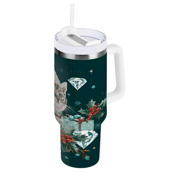 30 oz Stainless Steel Tumbler Vacuum Insulated Leak Proof Stainless Steel Coffee Cup Water Bottles Magical Christmas Cat