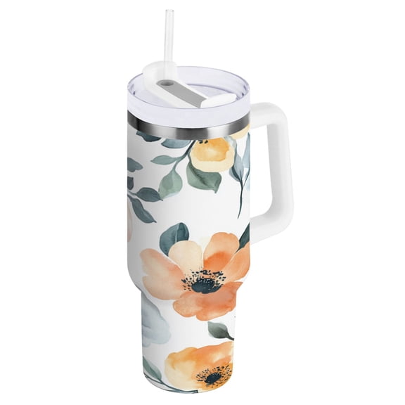 30 oz Stainless Steel Tumbler Vacuum Insulated Leak Proof Stainless Steel Coffee Cup Water Bottles Orange Flower Oil Painting