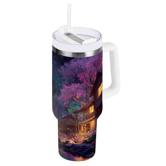 30 oz Stainless Steel Tumbler Vacuum Insulated Leak Proof Stainless Steel Coffee Cup Water Bottles Starry Neon Flower Trail