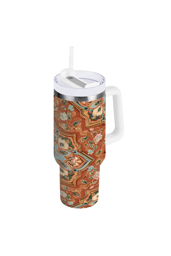 30 oz Stainless Steel Tumbler Vacuum Insulated Leak Proof Stainless Steel Coffee Cup Water Bottles Terracotta Arabesque Peach Tones