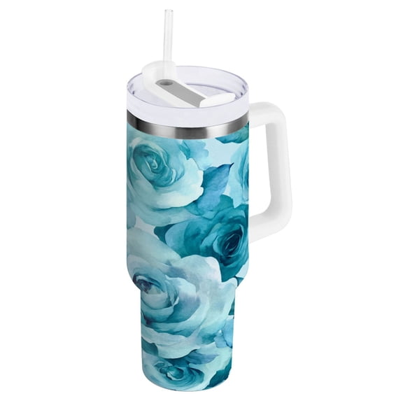 30 oz Stainless Steel Tumbler Vacuum Insulated Leak Proof Stainless Steel Coffee Cup Water Bottles Turquoise Roses