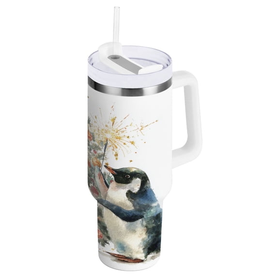 30 oz Stainless Steel Tumbler Vacuum Insulated Leak Proof Stainless Steel Coffee Cup Water Bottles Two Christmas Penguins
