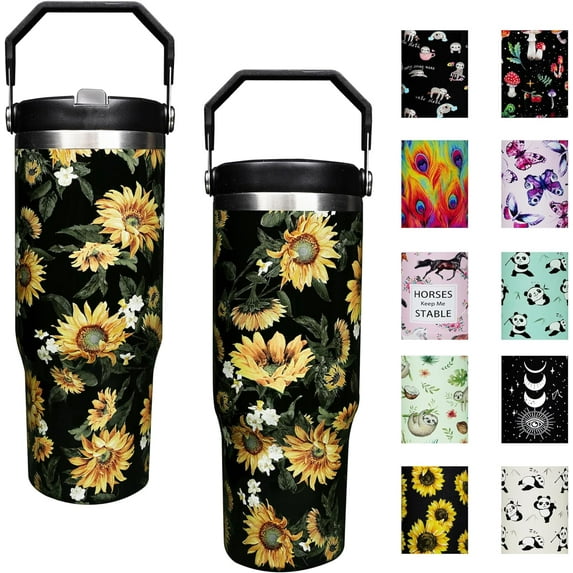 30 oz Sunflower Flip Straw Tumbler with Top Handle for Sunflower Lover Resuable Vacuum Insulated Flip Top Water bottle for Home Office Car Sunflower