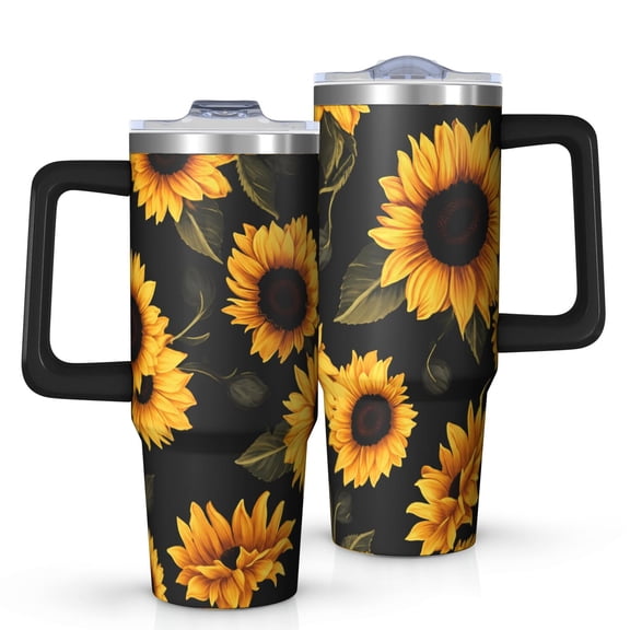 30 oz Sunflower Tumbler with Handle and Straw Lid Double Wall Vacuum Drinks Hot or Cold Water Bottle Reusable Stainless Steel Travel Mug Gift for Women