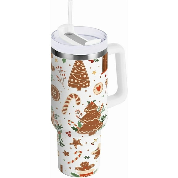 30 oz Tumbler Christmas Gingerbread Houses Tree Cookies Candy Insulated Travel Mug Stainless Steel Vacuum with Handle and Straw Lid Coffee Cup Tea Water Bottles for Sports Work Car Travel Hot