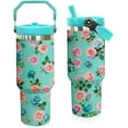 thumbnail image 1 of 30 oz Tumbler with Handle Flip Straw Leak Proof - Blue Flowers Cup 30oz Tumbler Travel Coffee Mug with Handle - Birthday Gifts for Women Blue Floral Lovers 30 Ounce Stainless Steel Cup, 1 of 4