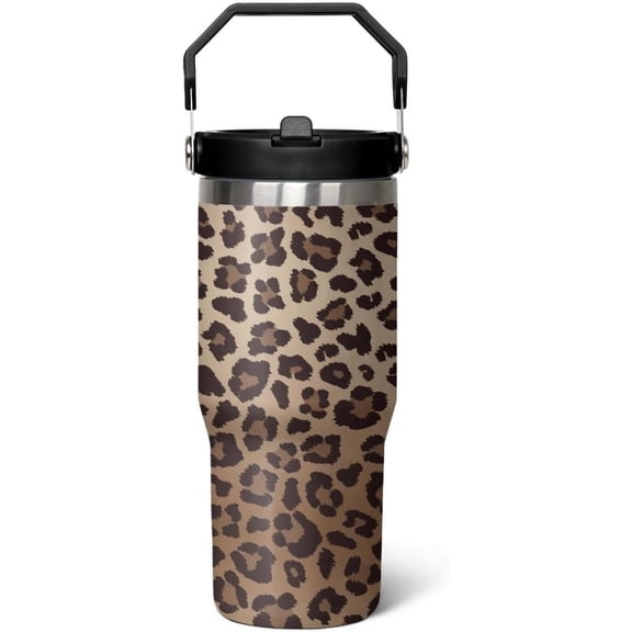 Leopard 30 oz Tumbler, Cheetah Vacuum Insulated Flip Straw Handle, 30oz Gift for Women
