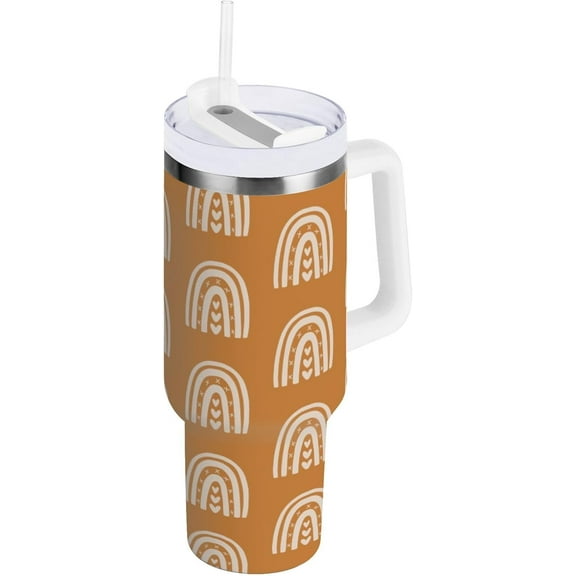 30 oz Tumbler with Handle and Straw Lid | Boho Rainbow Insulated Cup Reusable Stainless Steel Water Bottle Travel Mug, Keeps Cold for 34 Hours or Hot for 10 Hours