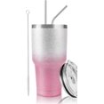 thumbnail image 1 of 30 oz Tumbler Pink Glitter Gradient Cup Stainless Steel Double Wall Vacuum Insulated Mug with Straw and Lid, Cleaning Brush for Cold and Hot Beverages, 1 of 6