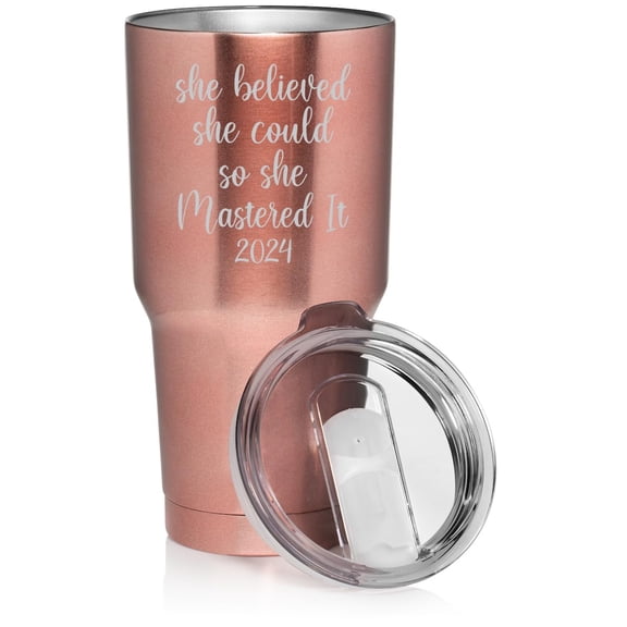 30 oz Tumbler Stainless Steel Vacuum Insulated Travel Mug Cup She Believed She Could So She Mastered It 2024 Graduation Gift Masters Degree (Rose Gold)