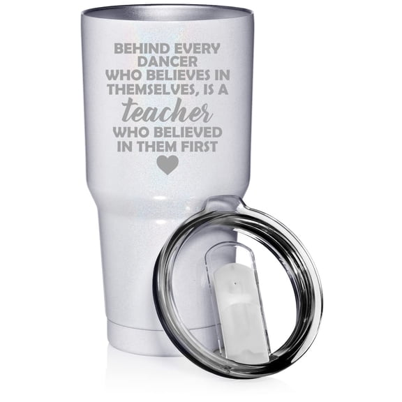 30 oz Tumbler Stainless Steel Vacuum Insulated Travel Mug Cup Dance Teacher Gift (White Glitter)