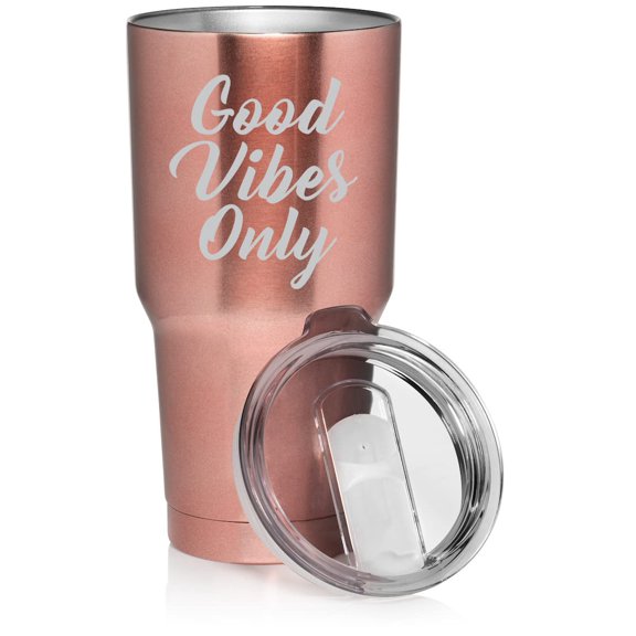 30 oz Tumbler Stainless Steel Vacuum Insulated Travel Mug Cup Good Vibes Only (Rose Gold)