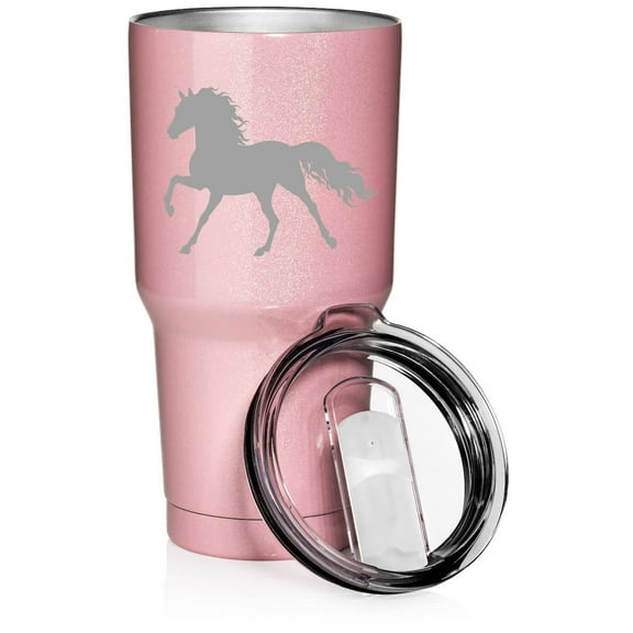 30 oz Tumbler Stainless Steel Vacuum Insulated Travel Mug Cup Horse (Pink Glitter)