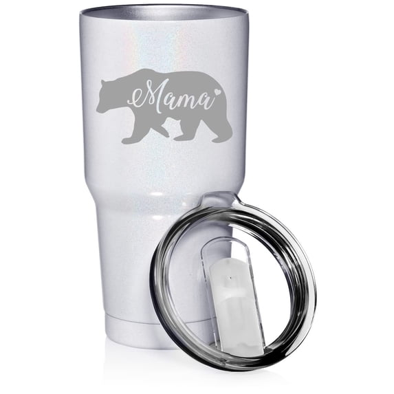 30 oz Tumbler Stainless Steel Vacuum Insulated Travel Mug Cup Mama Bear Mom Mother (White Glitter)