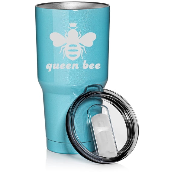 30 oz Tumbler Stainless Steel Vacuum Insulated Travel Mug Cup Queen Bee (Light Blue Glitter)