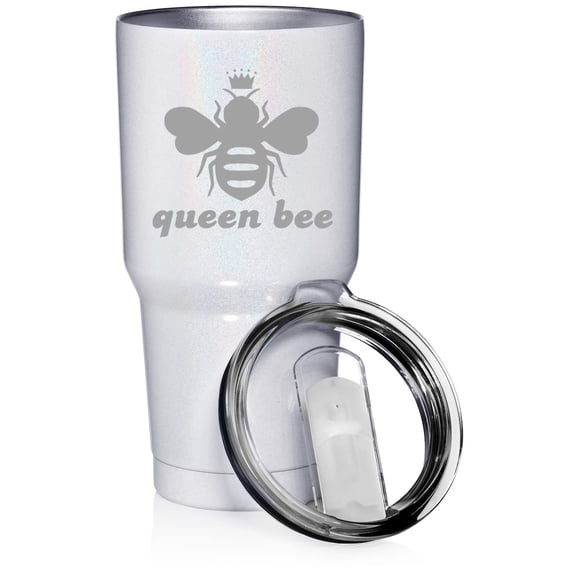 30 oz Tumbler Stainless Steel Vacuum Insulated Travel Mug Cup Queen Bee (White Glitter)