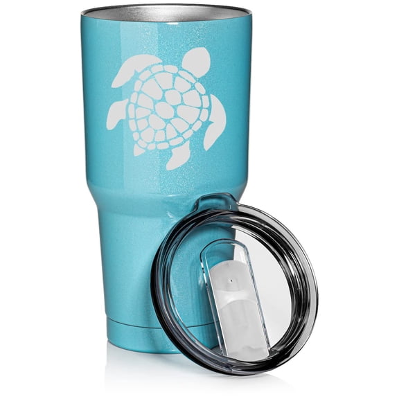 30 oz Tumbler Stainless Steel Vacuum Insulated Travel Mug Cup Sea Turtle (Light Blue Glitter)