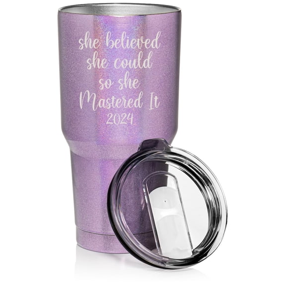 30 oz Tumbler Stainless Steel Vacuum Insulated Travel Mug Cup She Believed She Could So She Mastered It 2024 Graduation Gift Masters Degree (Purple Glitter)
