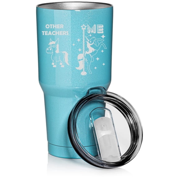 30 oz Tumbler Stainless Steel Vacuum Insulated Travel Mug Cup Teacher Superstar Unicorn Funny (Light Blue Glitter)