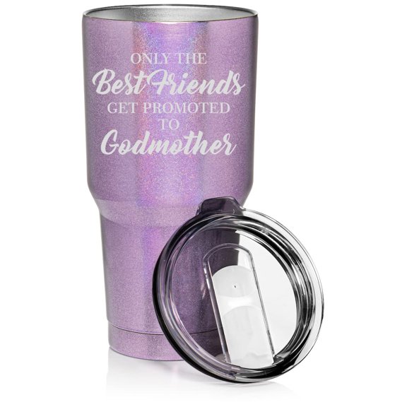 30 oz Tumbler Stainless Steel Vacuum Insulated Travel Mug Cup The Best Friends Get Promoted To Godmother (Purple Glitter)