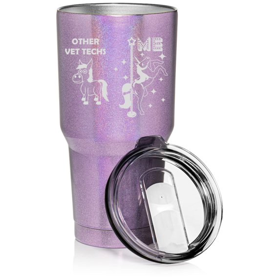 30 oz Tumbler Stainless Steel Vacuum Insulated Travel Mug Cup Vet Tech Superstar Unicorn Funny (Purple Glitter)