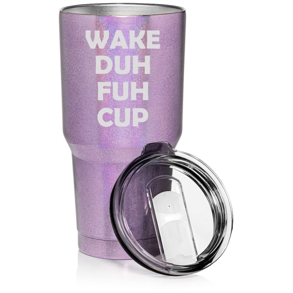 30 oz Tumbler Stainless Steel Vacuum Insulated Travel Mug Cup Wake Duh Fuh Cup (Purple Glitter)