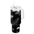 thumbnail image 1 of 30 oz Tumbler With Handle Stainless Steel Insulated Tumbler With Lid for Car Cup Holder Black Holly Leaves, 1 of 9