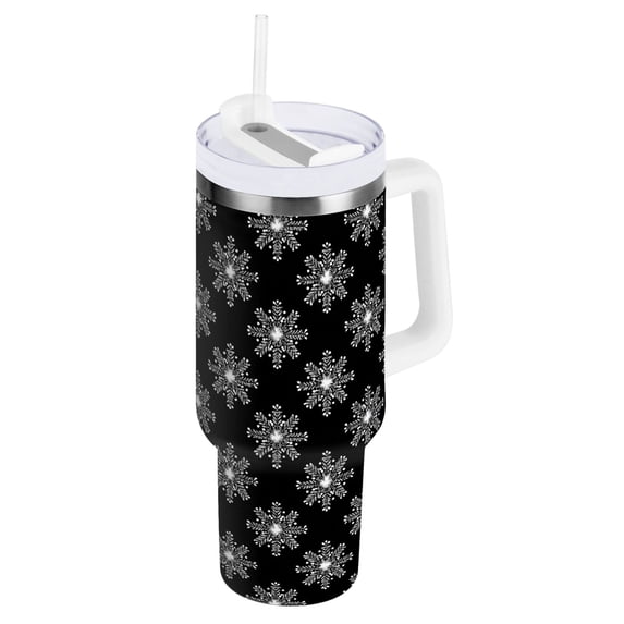 30 oz Tumbler With Handle Stainless Steel Insulated Tumbler With Lid for Car Cup Holder Black and White Lace Pattern