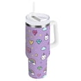 thumbnail image 1 of 30 oz Tumbler With Handle Stainless Steel Insulated Tumbler With Lid for Car Cup Holder Cat Face and Rainbows Pattern, 1 of 9
