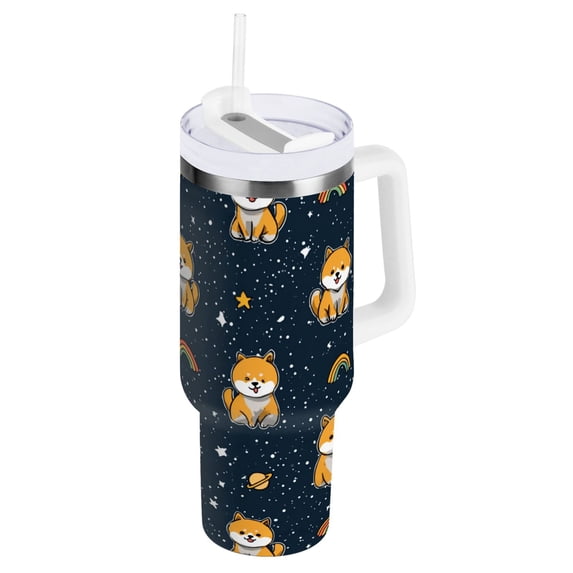 30 oz Tumbler With Handle Stainless Steel Insulated Tumbler With Lid for Car Cup Holder Cute Shiba Inu