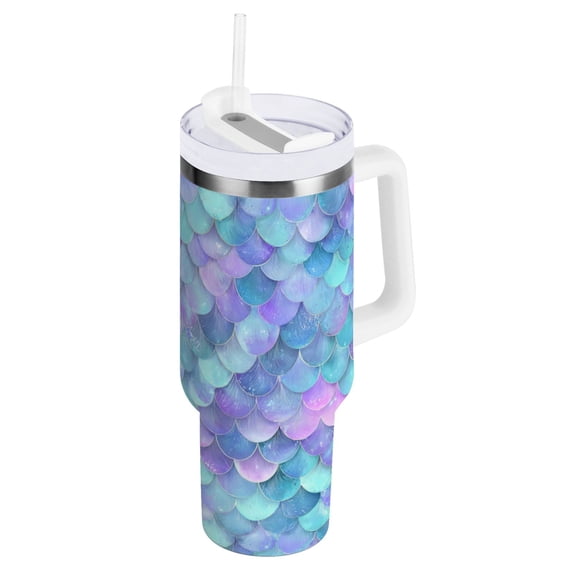 30 oz Tumbler With Handle Stainless Steel Insulated Tumbler With Lid for Car Cup Holder Glittering Mermaid Scales