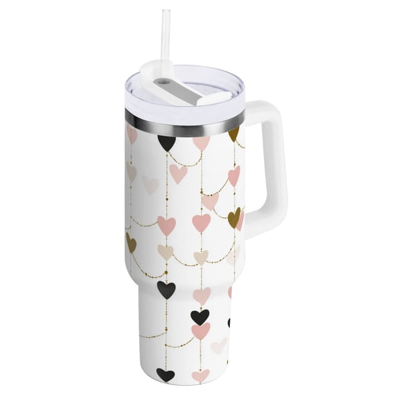 30 oz Tumbler With Handle Stainless Steel Insulated Tumbler With Lid for Car Cup Holder Hearts and String Garland