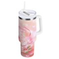 thumbnail image 1 of 30 oz Tumbler With Handle Stainless Steel Insulated Tumbler With Lid for Car Cup Holder Pink Roses and Ribbons, 1 of 9
