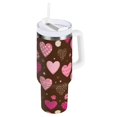 thumbnail image 1 of 30 oz Tumbler With Handle Stainless Steel Insulated Tumbler With Lid for Car Cup Holder Pink and Brown Hearts Pattern, 1 of 9