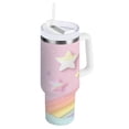 thumbnail image 1 of 30 oz Tumbler With Handle Stainless Steel Insulated Tumbler With Lid for Car Cup Holder Rainbow Stars and Cloud Pattern, 1 of 9
